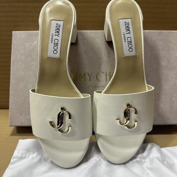 Jimmy Choo Leather Mule Slides Heeled - Picture 1 of 6